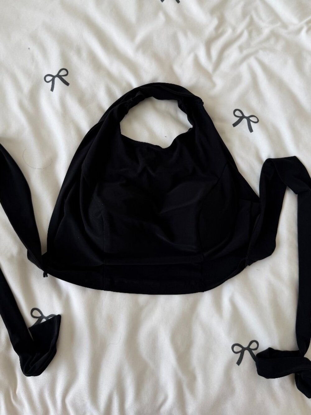 Black Halter Top with Tie Back Straps- M